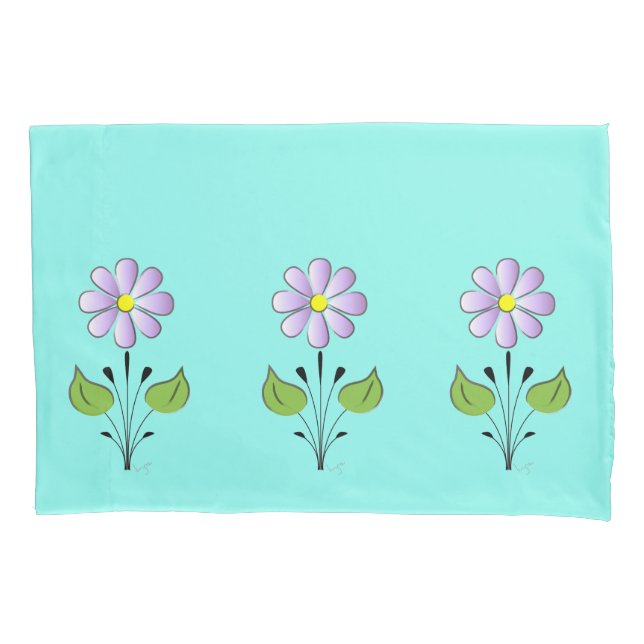 Hübsche Lila Blume MusterTürkis einzigartig Kissenbezug (Vorderseite)