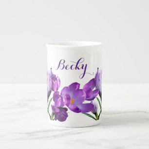 Hübsche lila Blume Spaß beim Anpassen von Becky-Na Prozellantasse