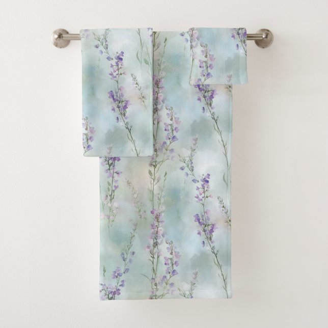 Hübsche lila Blumen Badhandtuch Set (Insitu)