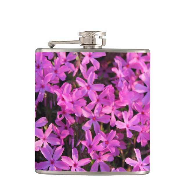 Hübsche lila Blumen-Flasche Flachmann (Vorderseite)
