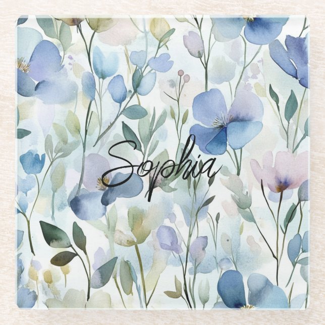 Hübsche lila Blumen  Glasuntersetzer (Vorderseite)