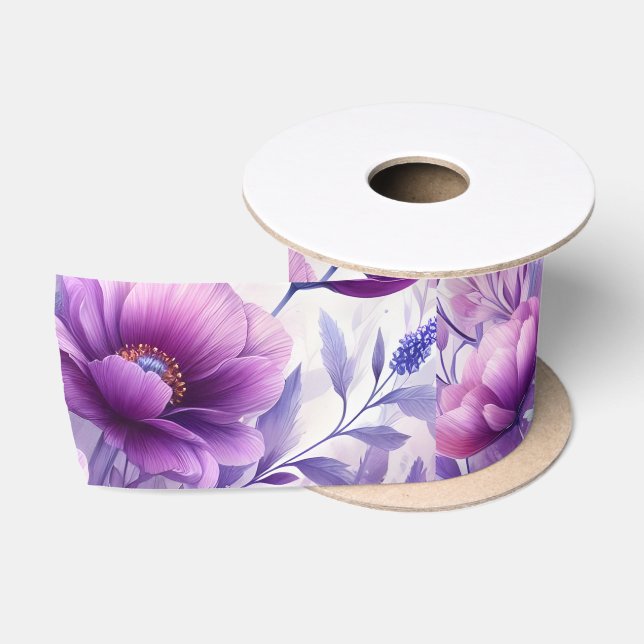 Hübsche lila Blumen Satinband (Spule)