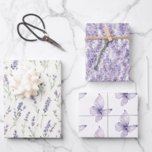 Hübsche lila Blumen Schmetterling Baby Shower Geschenkpapier Set