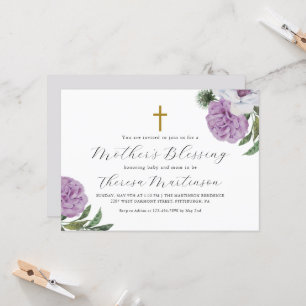 Hübsche lila Blumen und Kreuz Mutter-Segen-Talisma Einladung