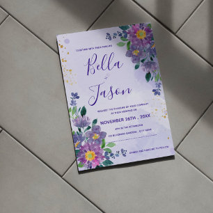 Hübsche Lila Blumenhochzeit Postkarte