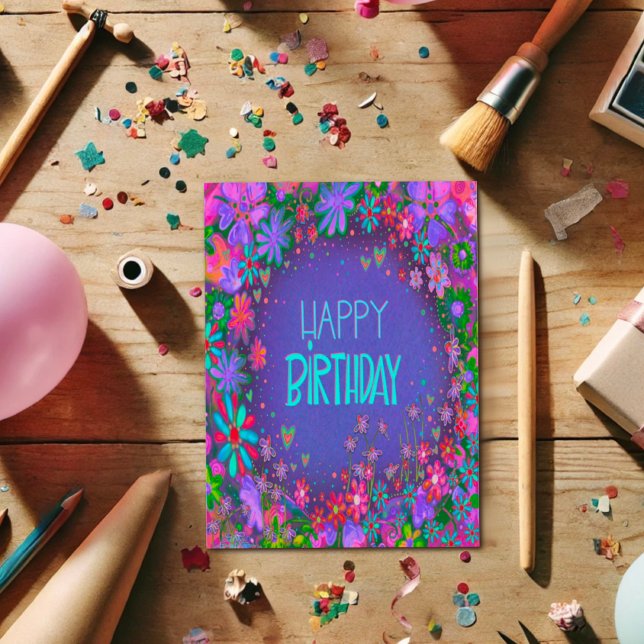 Hübsche Lila Blumenmädchen Geburtstag Karte (Von Creator hochgeladen)