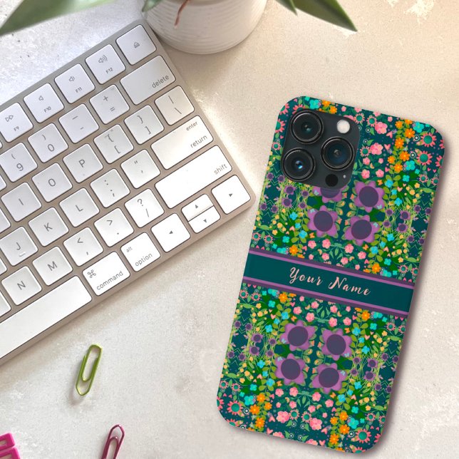 Hübsche Lila Boho Blume Individuelle Name Muster Case-Mate iPhone Hülle (Von Creator hochgeladen)
