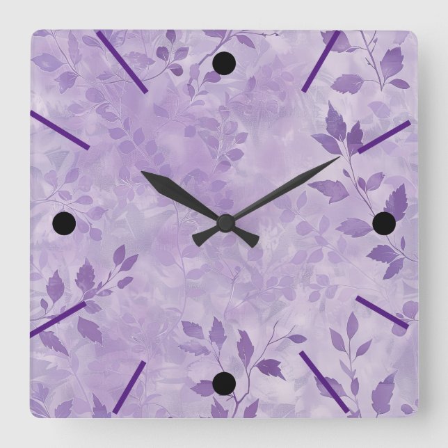 Hübsche lila botanische Wanduhr (Vorderseite)