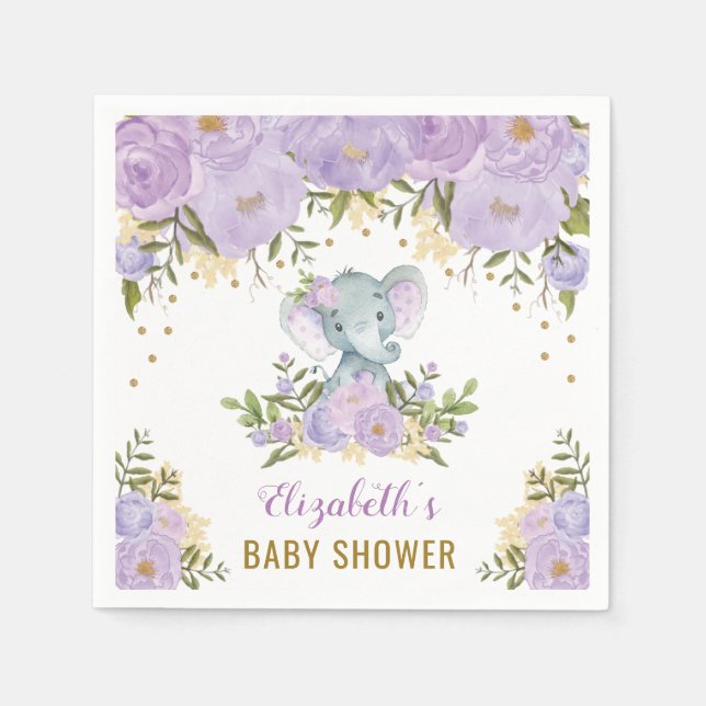 Hübsche Lila Elephant Baby Girl Serviette (Vorderseite)