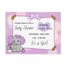 Hübsche Lila Elephant Girl's Baby Dusche