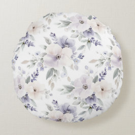 Hübsche Lila Elfenbein-Lavendel-Blume Rundes Kissen
