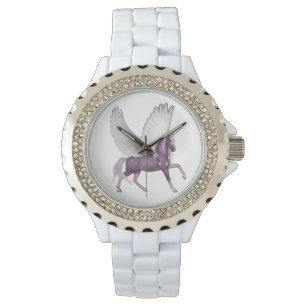 Hübsche Lila Fliegende Einhorn Blumen Violett Armbanduhr
