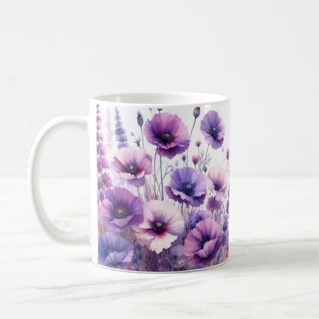 Hübsche Lila florale Monogramm Hibiskus Tasse (Links)