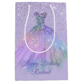 Hübsche lila Glittery Ballkleid-Geschenk-Tasche Mittlere Geschenktüte