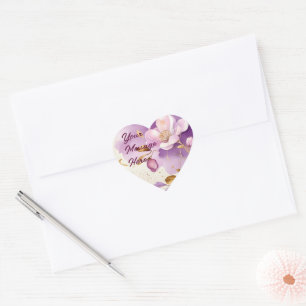 Hübsche Lila Goldfloral Herz-Aufkleber