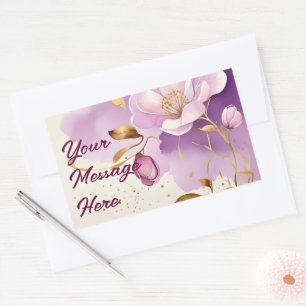 Hübsche Lila Goldfloral Rechteckiger Aufkleber