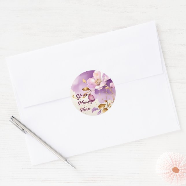 Hübsche Lila Goldfloral Runder Aufkleber (Umschlag)