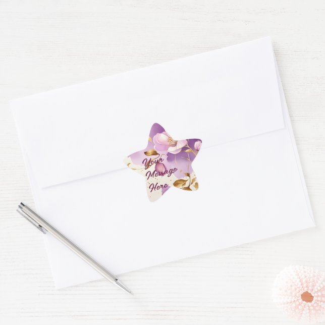 Hübsche Lila Goldfloral Stern-Aufkleber (Umschlag)