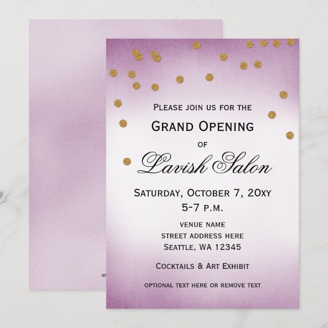 Hübsche Lila Grand Opening-Party Einladung (Vorne/Hinten)