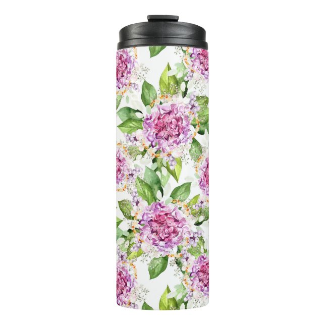 Hübsche Lila grüne Farbe Moderne Blumenpracht Thermosbecher (Vorderseite)