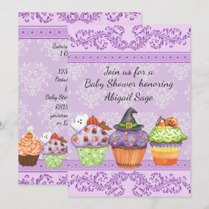 Hübsche Lila Halloween Cupcakes Kinderdusche Einladung