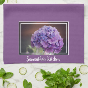 Hübsche Lila Hydrangea in Mason Jar Fotografie Geschirrtuch