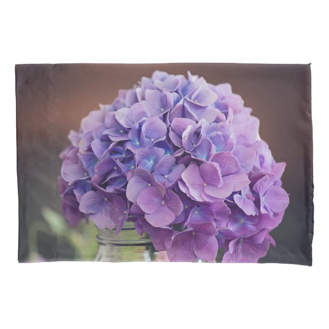 Hübsche Lila Hydrangea in Mason Jar Fotografie Kissenbezug (Vorderseite)