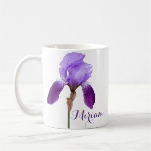 Hübsche lila Iris-Blume mit individuellem Namen Kaffeetasse