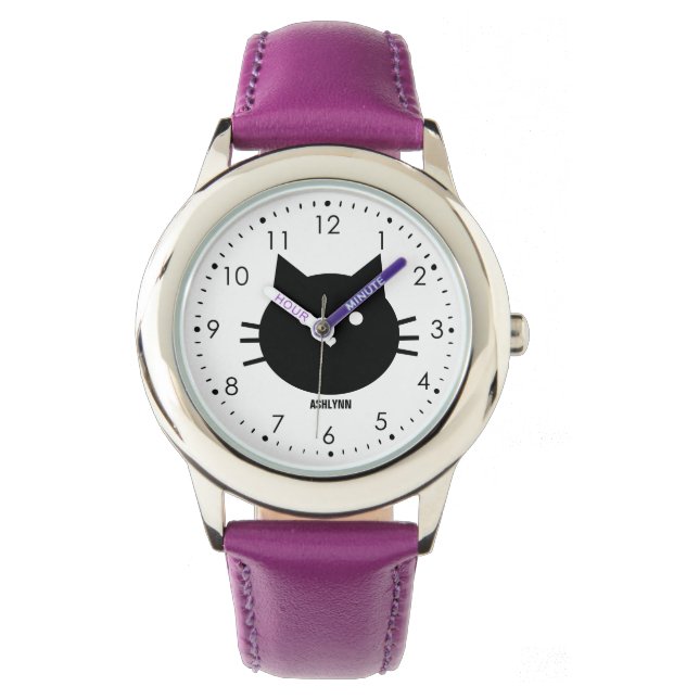 Hübsche lila Kitekatze Armbanduhr (Vorderseite)
