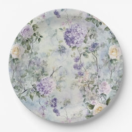 Hübsche Lila Lavendel Weiße Rosen Blumenhochzeit Pappteller