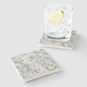 Hübsche Lila Lavendel Weiße Rosen Blumenhochzeit Steinuntersetzer