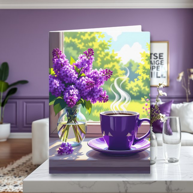 Hübsche Lila Lilacs und Kaffee denken über Sie Karte (Von Creator hochgeladen)