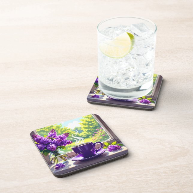 Hübsche Lila Lilacs und Kaffee Getränkeuntersetzer (Rechte Seite)