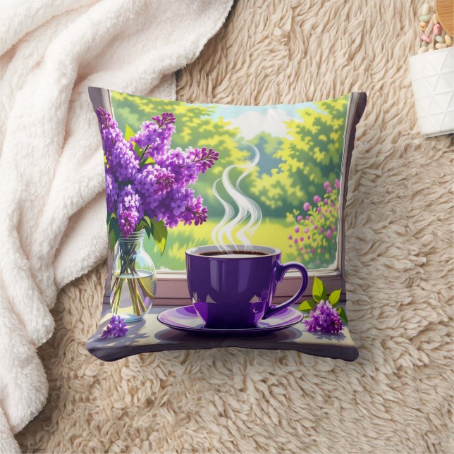 Hübsche Lila Lilacs und Kaffee Kissen (Decke)