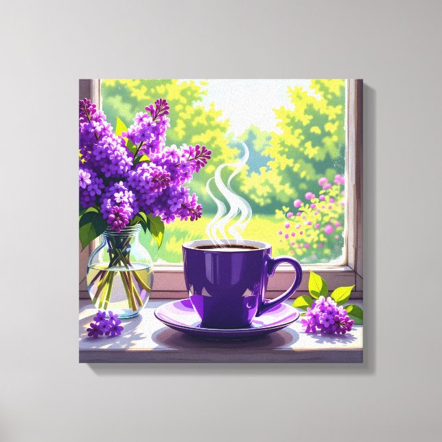 Hübsche Lila Lilacs und Kaffee Leinwanddruck (Vorderseite)