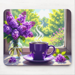 Hübsche Lila Lilacs und Kaffee Mousepad