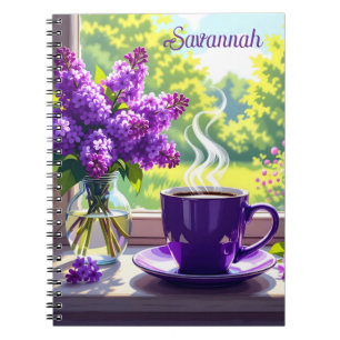 Hübsche Lila Lilacs und Kaffee Personalisiert Notizblock