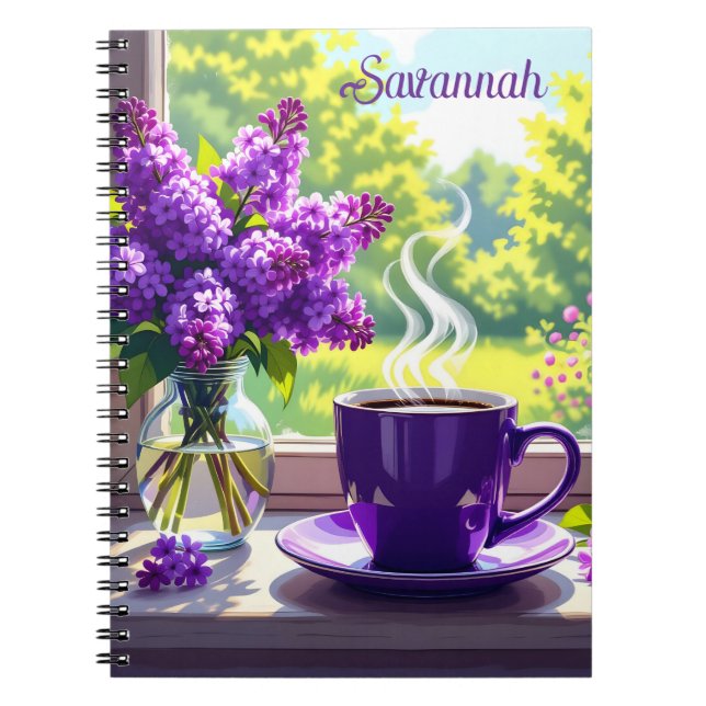 Hübsche Lila Lilacs und Kaffee Personalisiert Notizblock (Vorderseite)