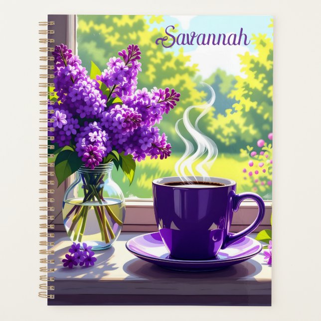 Hübsche Lila Lilacs und Kaffee Personalisiert Planer (Vorderseite)