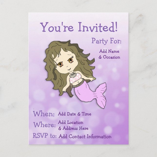 Hübsche Lila Mermaid Postcard Einladung zum Geburt (Vorderseite)