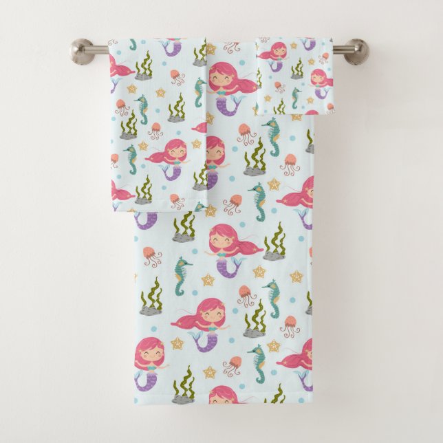 Hübsche Lila Mermaids Badhandtuch Set (Insitu)