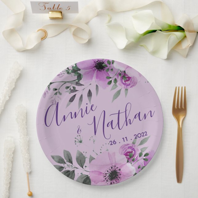 Hübsche Lila Niedliche romantische Hochzeitsfeier Pappteller (Hochzeit)