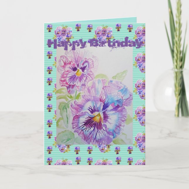 Hübsche Lila Pansy Viola Watercolor Kunstkarte Karte (Vorderseite)