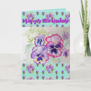 Hübsche Lila Pansy Viola Watercolor Kunstkarte Karte