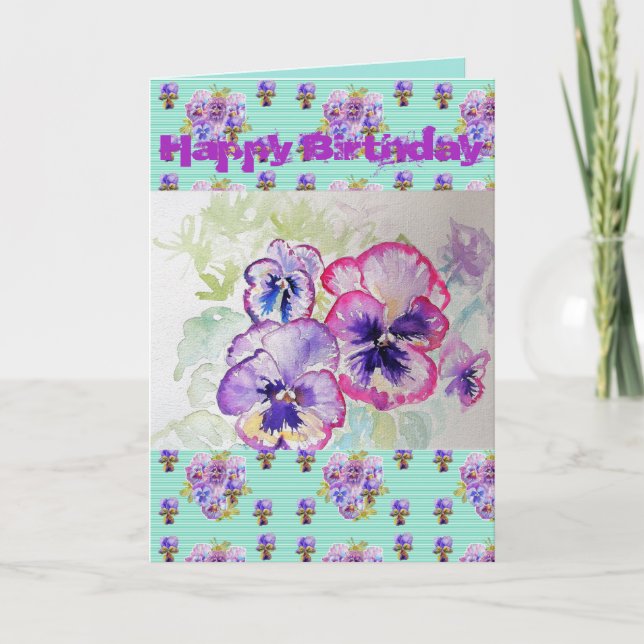 Hübsche Lila Pansy Viola Watercolor Kunstkarte Karte (Vorderseite)