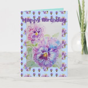 Hübsche Lila Pansy Viola Watercolor Kunstkarte Karte