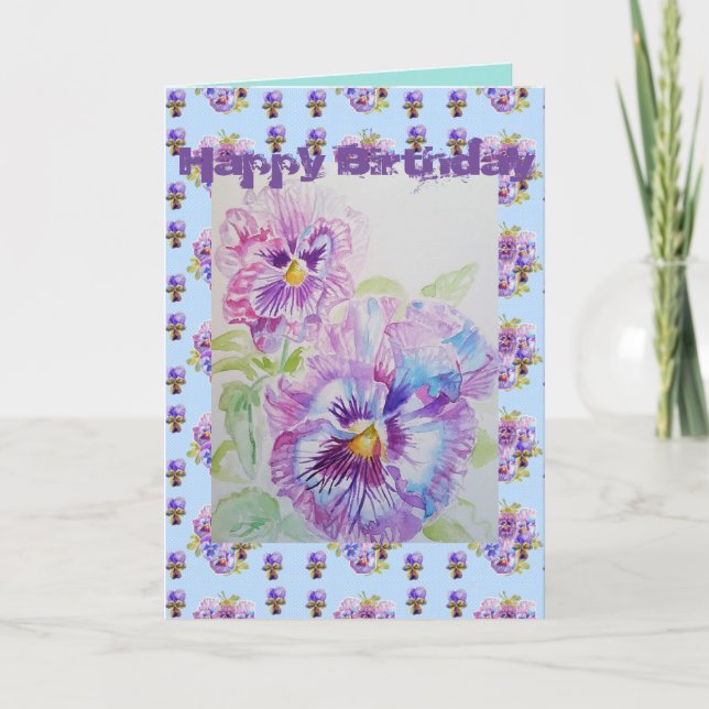 Hübsche Lila Pansy Viola Watercolor Kunstkarte Karte (Vorderseite)