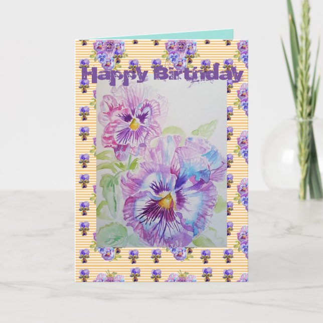 Hübsche Lila Pansy Viola Watercolor Kunstkarte Karte (Vorderseite)
