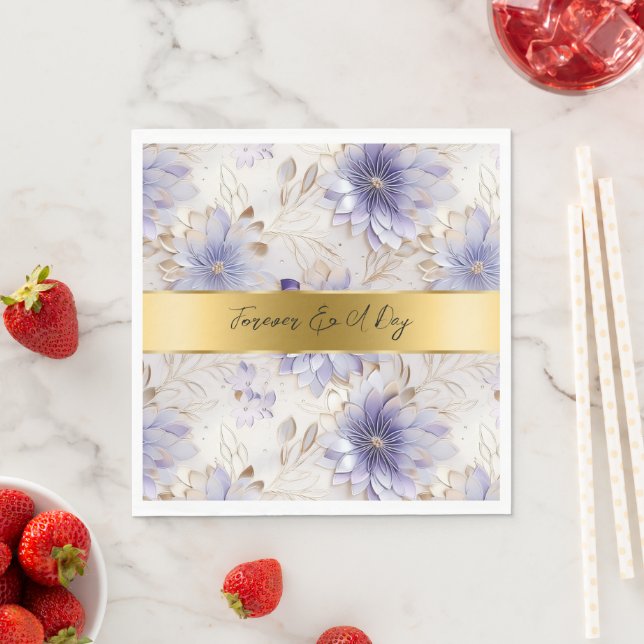 Hübsche Lila Pearl Gold Floral Wedding Serviette (Beispiel)