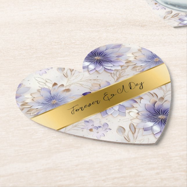 Hübsche Lila Pearl Gold Floral Wedding Untersetzer (angewinkelt)